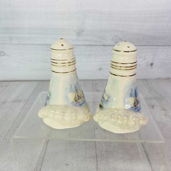 2004 Giftco Trad Applejack LIGHTHOUSE COVE Ceramic Salt & Pepper Shakers NEW - Picture 4 of 15